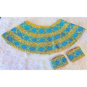 70s Egyptian Cleopatra Blue Sequin Gold Collar and Cuffs Halloween costume